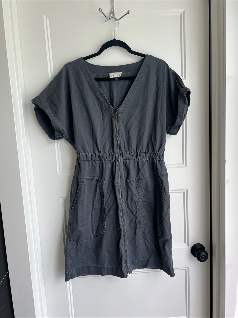 Universal Thread Charcoal Gray Zip-Front V-Neck Mini Dress